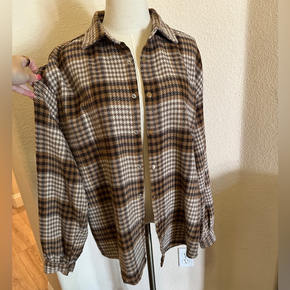 Plaid Snap-Button-Up Shirt jacket Shacket -S